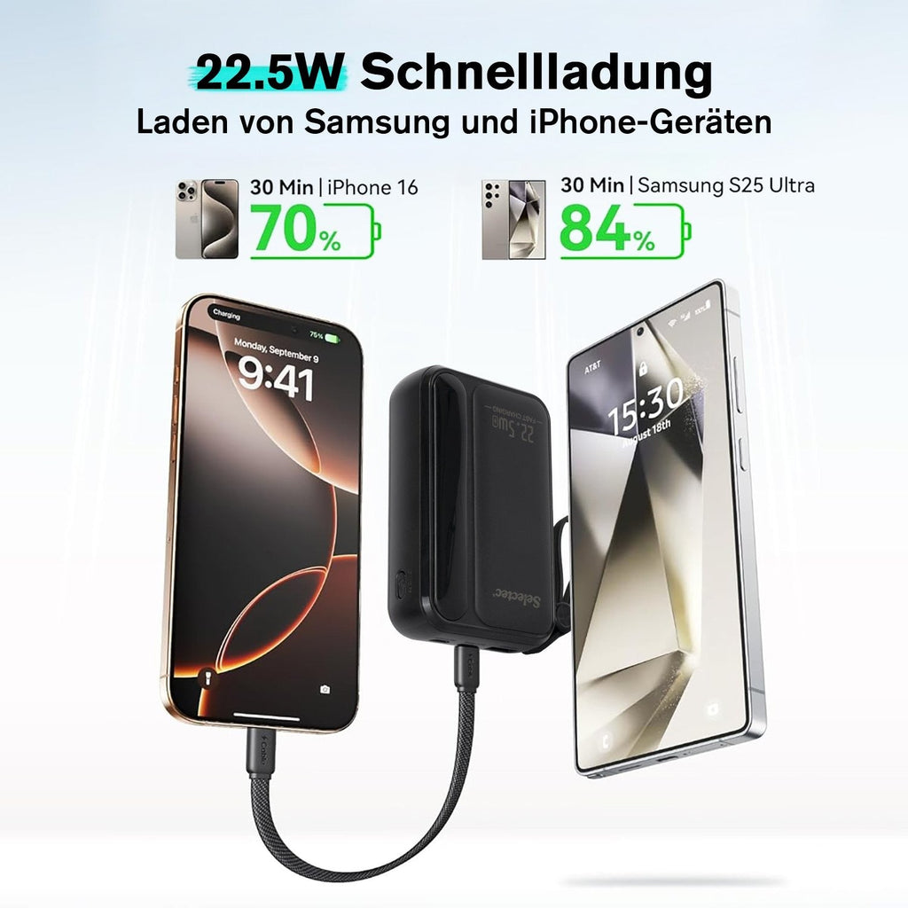 10000mAh Portable Power Bank with 22.5W Fast Charging & 3 Built-in Cables