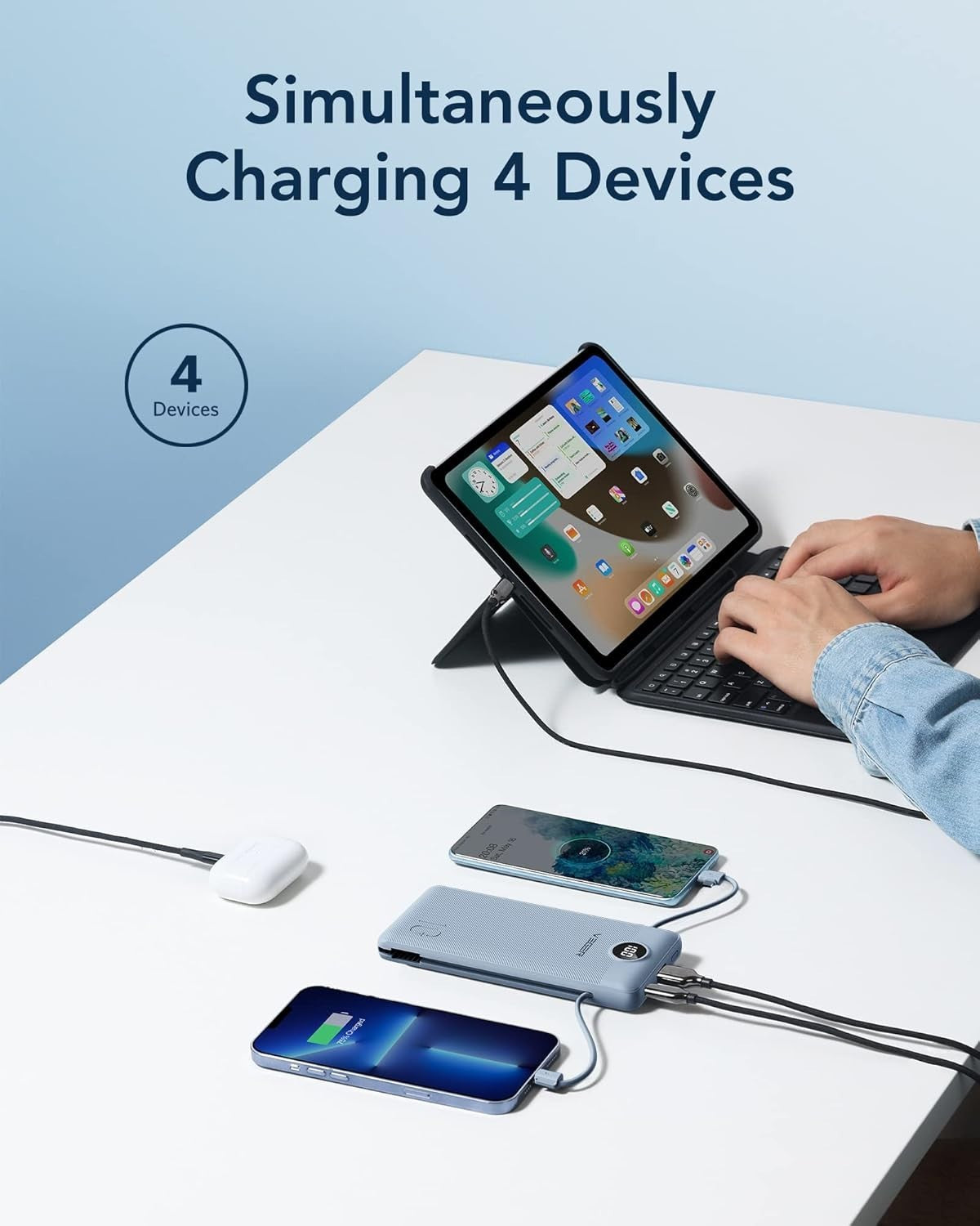 10000mAh Portable Charger with Built-in Cables & AC Wall Plug – USB-C Power Bank